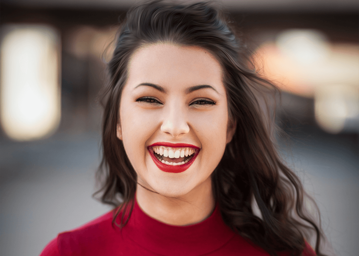 Young Girl Smiling Bold Red Lip Graduation Makeup