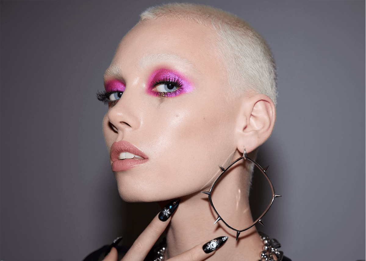 Vibrant pink eyeshadow short hair