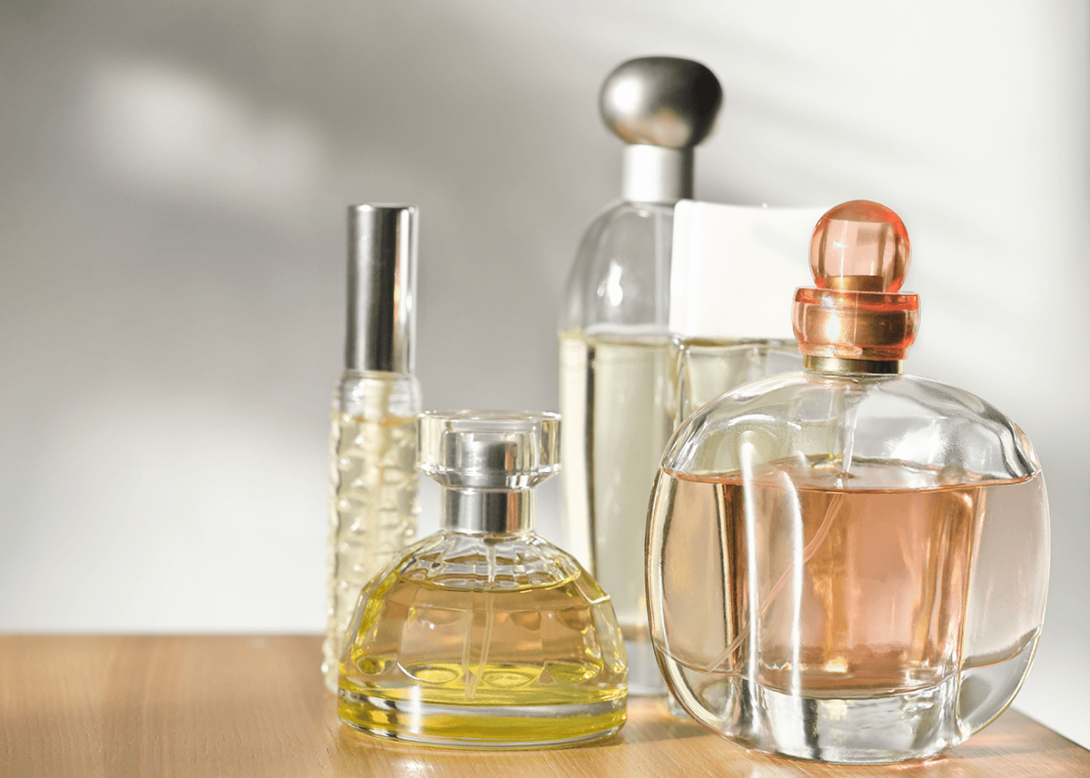 different perfume bottles shapes on table