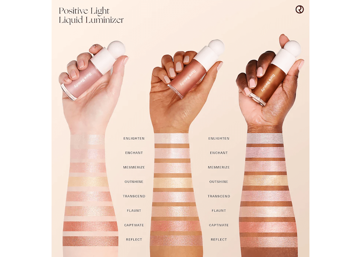 positive light liquid luminizer swatch colors on skin