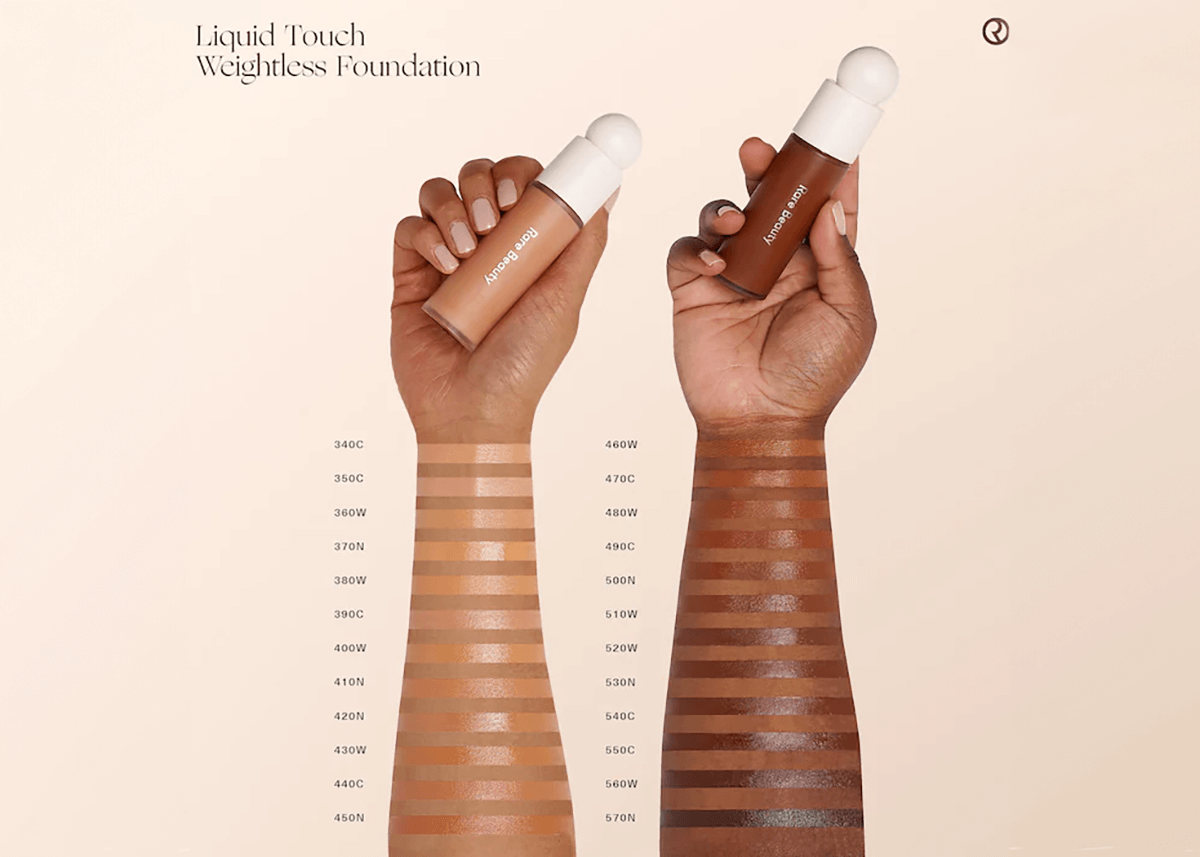 rare beauty darker shade swatches on skin