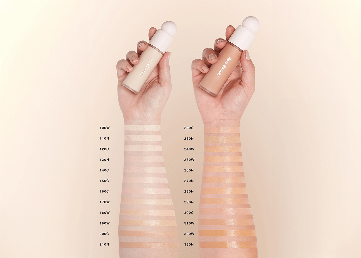 rare beauty lighter shade swatches on skin