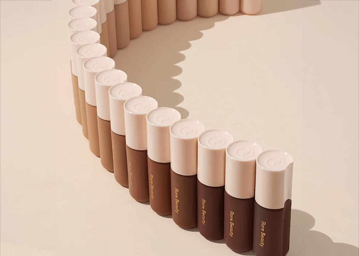 rare beauty tinted moisturizer all shades lined up in semi circle