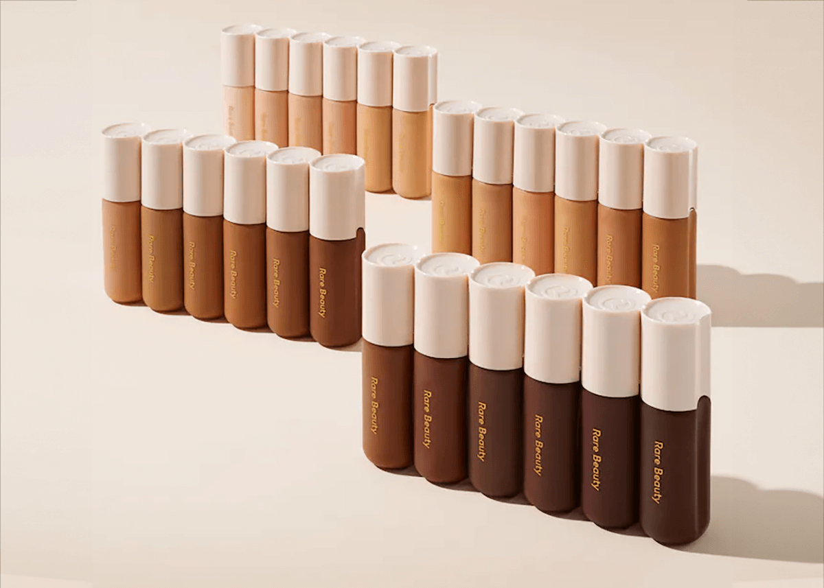 rare beauty tinted moisturizer product all shades lined up