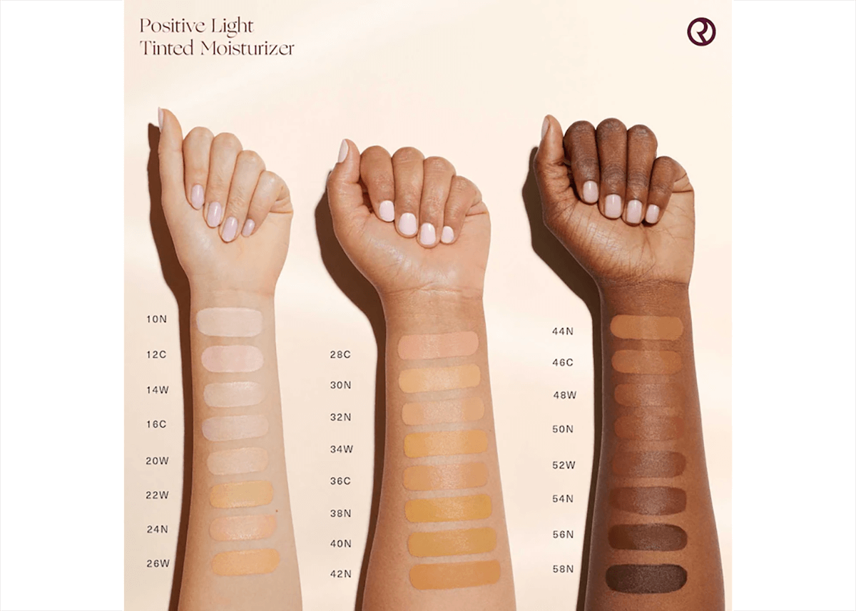 rare beauty tinted moisturizer shade swatches on skin types