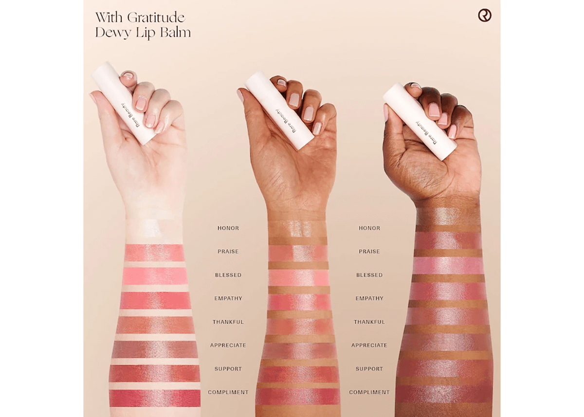 with gratitude dewy lip balm swatches on skin